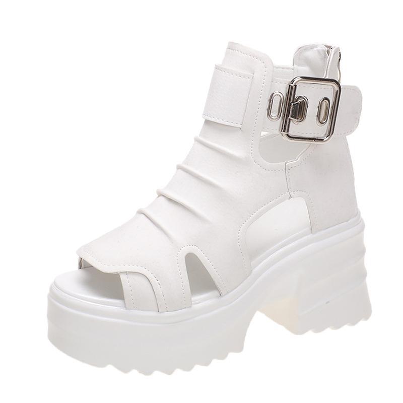 TUINANLE Women Sandals Summer High Heels Ladies Chunky Shoes Platform Wedges Sweet Zip White Sandals