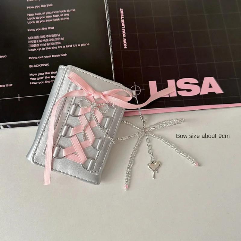 

Серебряные милые кошельки для женщин Y2k, дизайнерские оригинальные модные короткие портмоне в корейском стиле, повседневные, новые милые кошельки