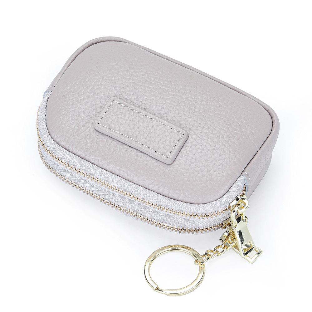 Genuine Leather Coin Purse Women's Compact Mini Double Zipper Storage Bag Large Capacity Key Ring Small