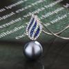 Autumn and Winter New Jewelry Imitation Natural Pearl Set Necklace Stud Earrings Blue Zircon Platinum Gray Pearl