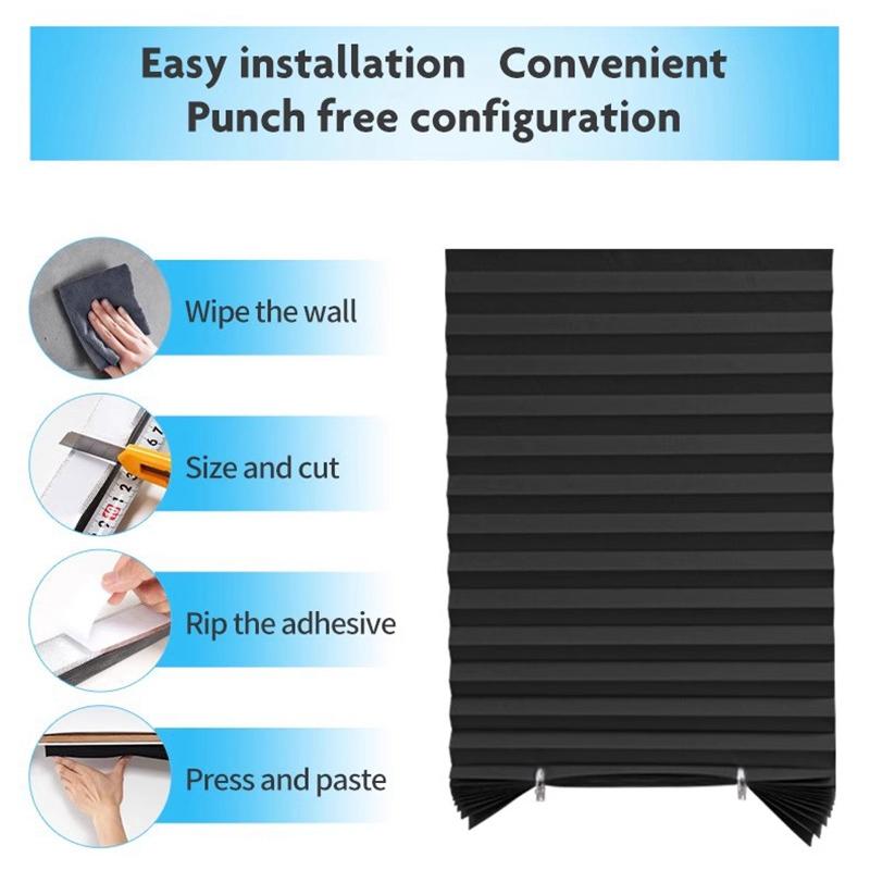 Self-adhesive Pleated Blinds for Windows Sun Shade Blinds Adjustable Window Blinds Half Blackout Curtains Blind Roller Decor