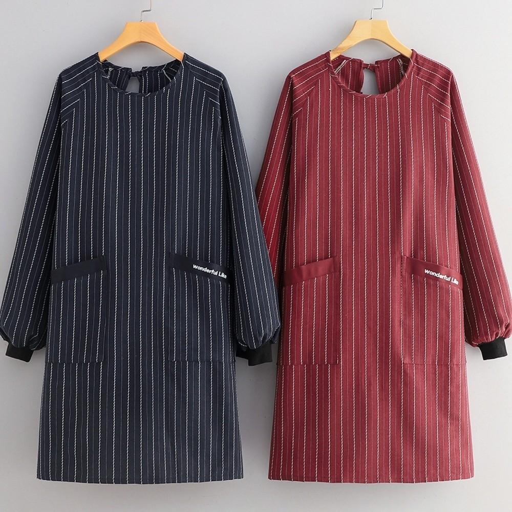 Stain Resistant Long Sleeve Apron Polyester Cotton Working Clothes Kitchen Cover Up  Kitchen Use