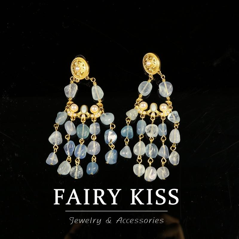 Французская роскошь, длинные серьги-кисточки, элегантный темперамент, ретро, универсальные, свежие серьги-гвоздики, иглы из серебра 925 пробы