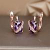 Cute Female Big Oval Stone Earrings Luxury Crystal Blue Purple Hoop Earrings Rose Gold Silver Color Wedding Earrings For Women