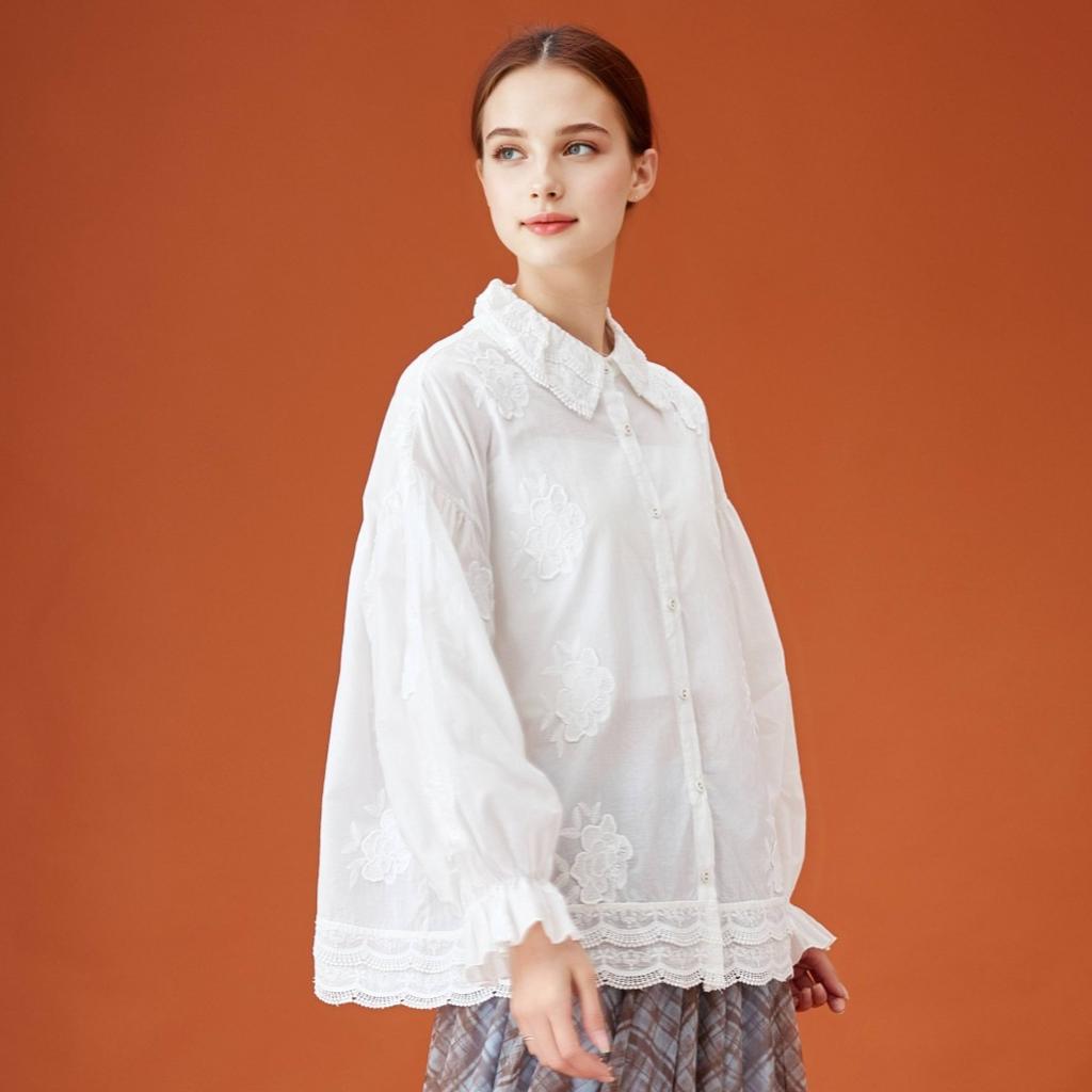 DIMANAF 2026 New Spring Blouse Shirt Women Lace Long Sleeve Basic Fashion Tops Tees Loose White Tees