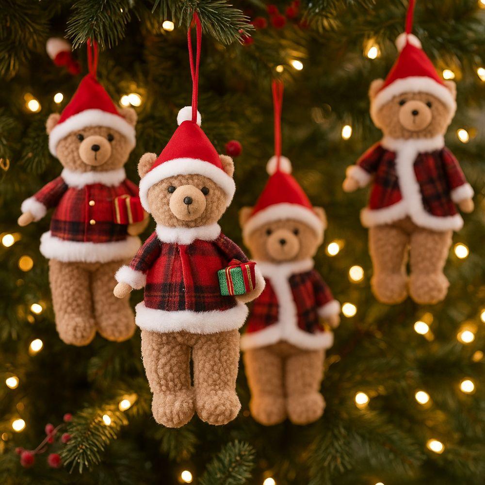 Holiday Props Cartoon Christmas Bear Pendant Cute with Hat Animals Doll Handmade Bear Hanging Ornaments Adult Decor