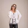 2025 Spring and Autumn New Style Women's Clothing Pocket Contrasting Color V-neck Knitted Cardigan Sweater Women's Jacket