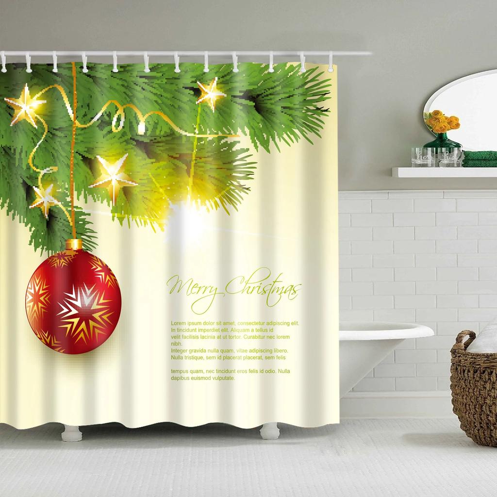Merry Christmas Shower Curtains New Year Santa Bathroom Decor Bath Curtain Cartoon Snowman Elk Bath Bathroom Curtains