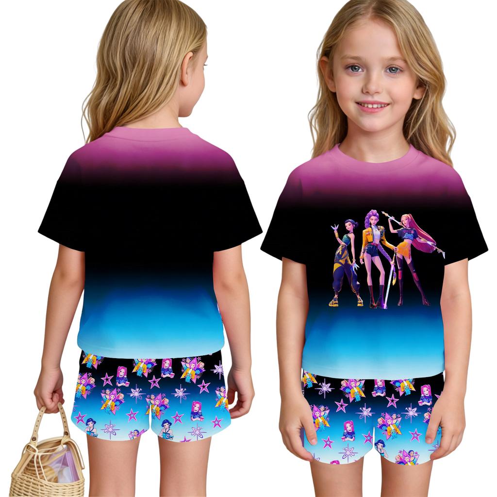 Children's Casual Short Sleeve And Shorts Letter Print Set
