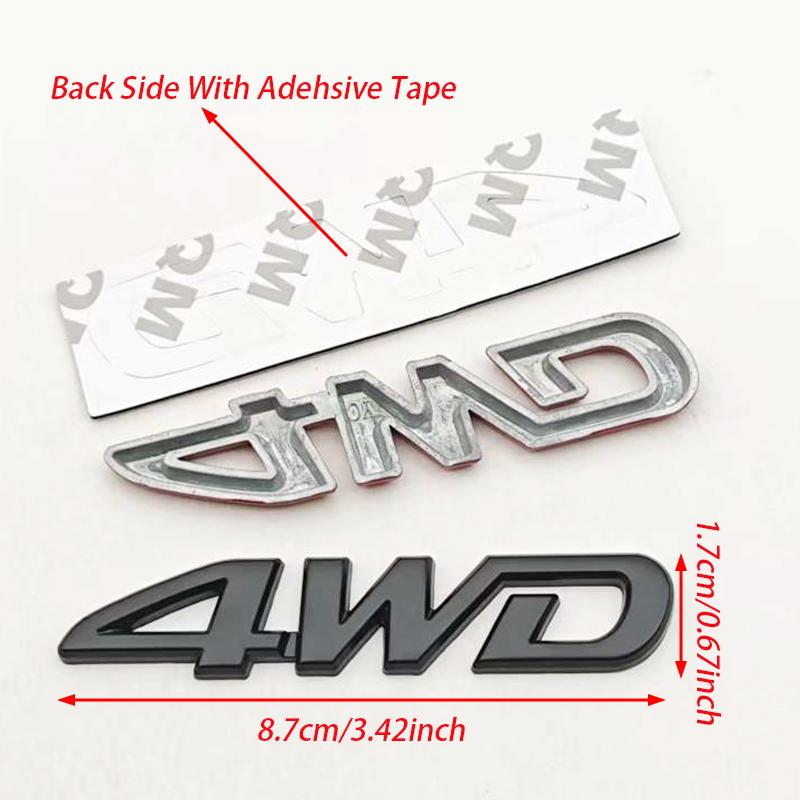 1Pcs 3D Chrome Black Metal Car Letters Logo 4WD Car Fender Side Rear Trunk Emblem Badge Sticker Decals Auto Accessories