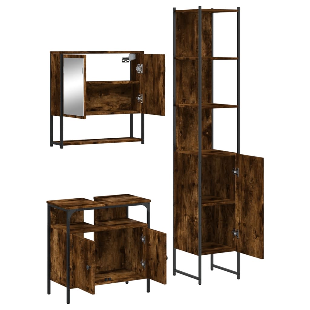 3 Piece Bathroom Furniture Set Smoked Oak Wood Based Material