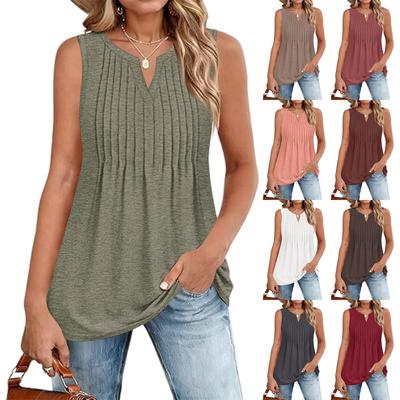 Women's Fashionable  V-neck Loose Casual Pleated Sleeveless Vest Top