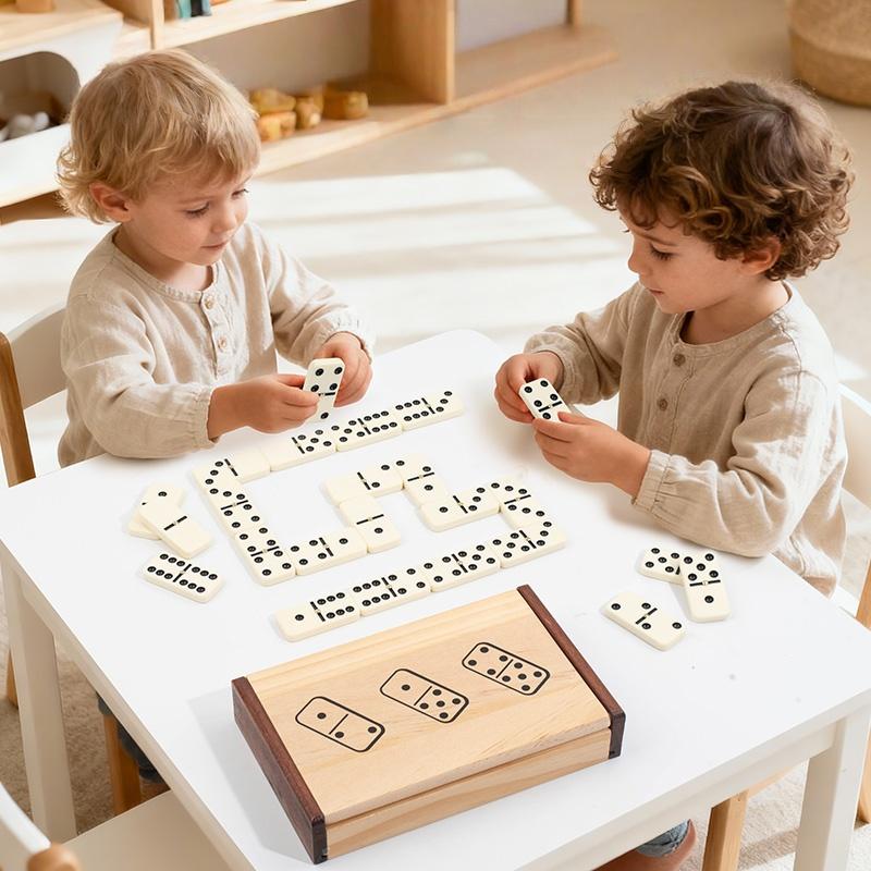 Dominoes Set for Adults Classical Board Games Double Six Dominos Game Set with Spinner Tiles with Wood Case 2-4 Players Chess