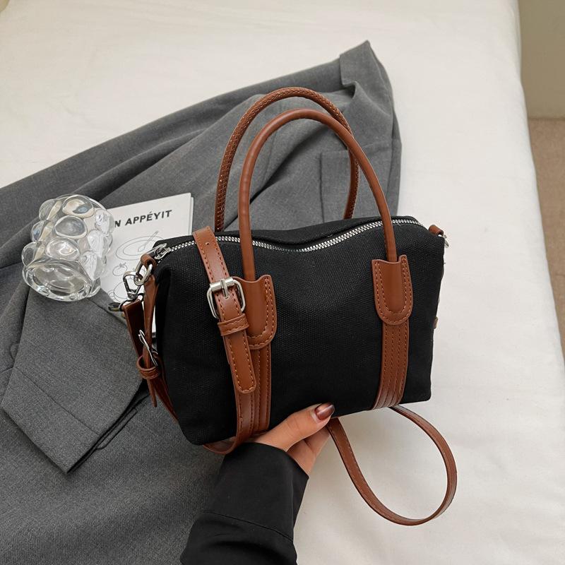 2025 Summer New Contrasting Color Fashion Boston Bag Retro Messenger Bag High Value Casual Bag