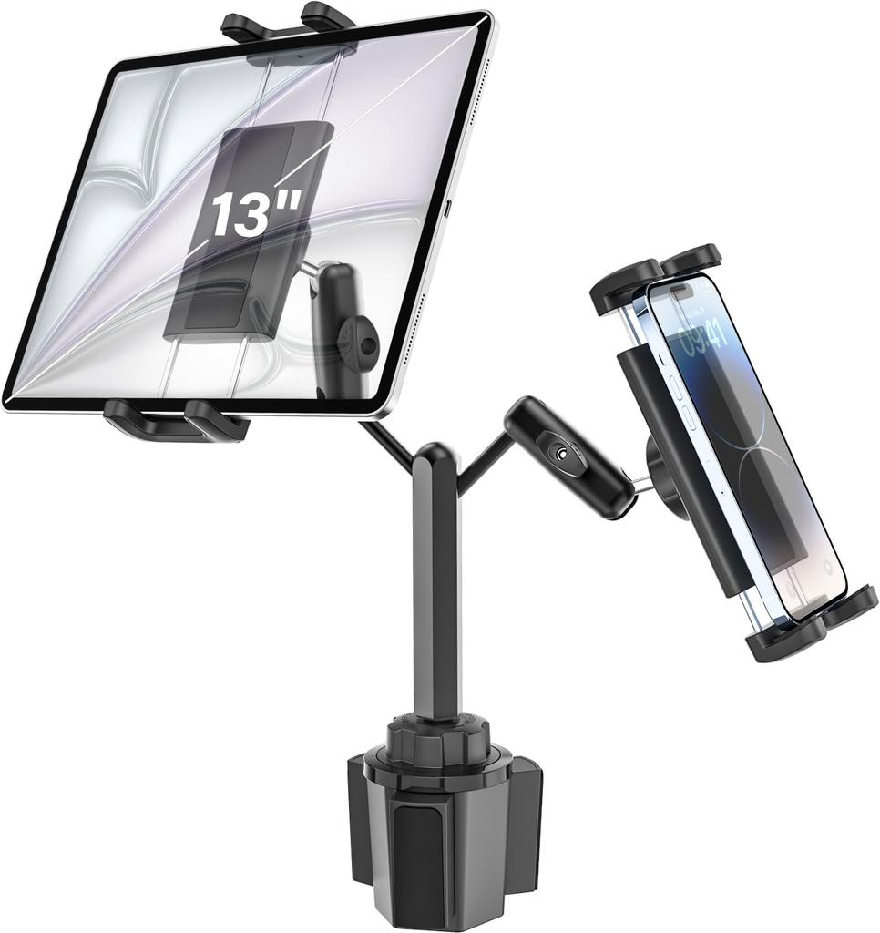 Dosvsi Car Tablet Cup Holder Improved Double Metal Car Cup Tablet Holder Drink Holder Car Smartphone Stand Increased Stability Drop Prevention 360