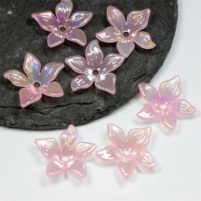 DIY Acrylic Handmade Five Petal Flower Beads Magic Color Earrings Colored Pearlescent Flower Beads 22mm 50pcs Hairpin Material
