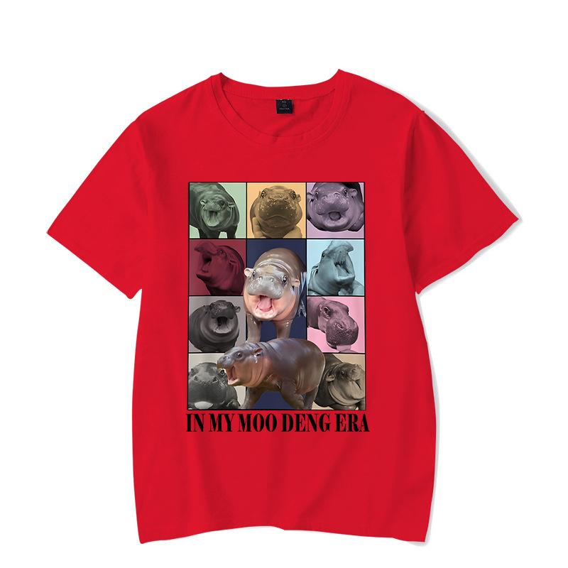 Ladies' Loose Casual Fun Moo Deng Bouncing Pig Print Pure Cotton Short Sleeved Top T-Shirts Women’s