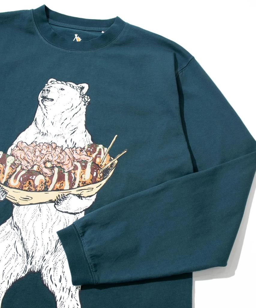 [go slow caravan] USA/C Takoyaki Kikuma Langarm T-Shirt Blaugrün M