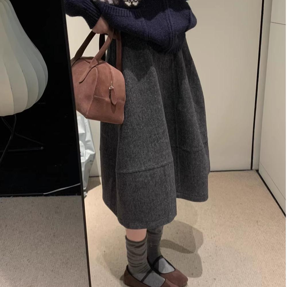 

Autumn/Winter Woolen High-Waist A-Line Skirt: Slimming, Loose, and Versatile Mid-Length with Flower Bud Design 2XL (Waist 140-160) темно-серого