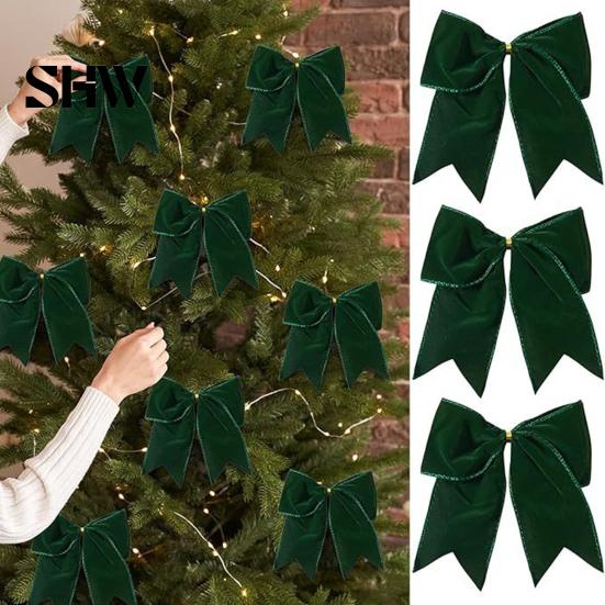 Retro Christmas Ornaments 2Pcs Tree Bow Decors, Velvet Fabric Holiday Wreath Hanging Ornament Decorations for Home, Festive Garland Wedding