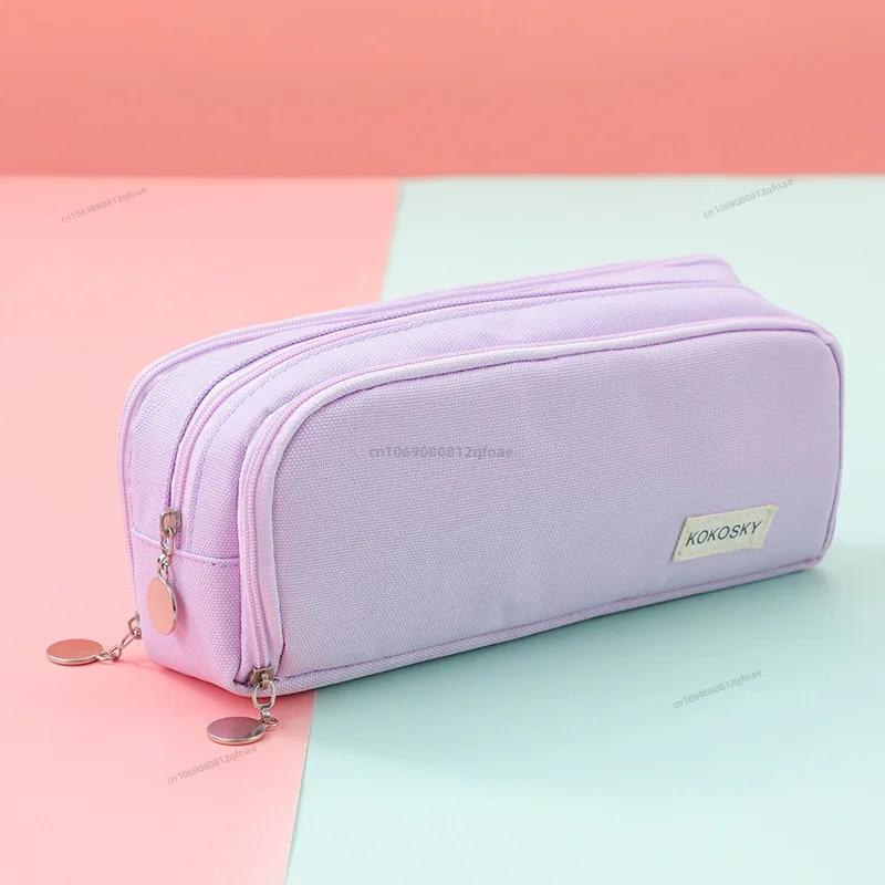 Estuche negro para lápices, gran espacio de almacenamiento, 2 compartimentos, bolsa de doble cara abierta, organizador de escritorio para estudiantes, útiles escolares