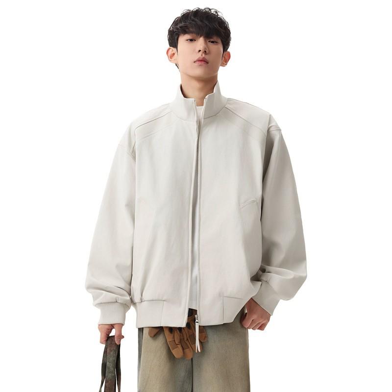 Unisex Oversized Stand Collar Jacket Fall Lightweight Casual Outerwear In Beige Purple Black