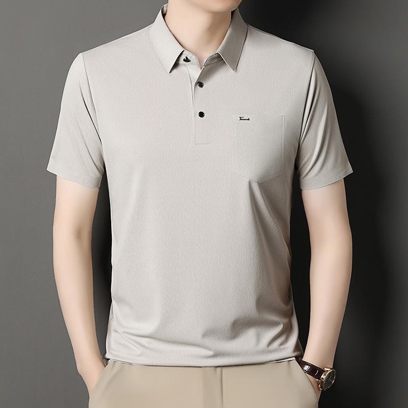 

Футболка с короткими рукавами Ice Silk, мужская летняя рубашка поло с лацканами, свободная и тонкая, повседневная, дышащая, с карманом 4XL