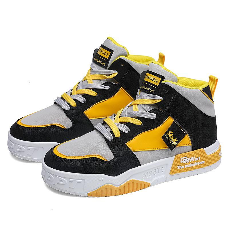 New high-top non-slip shoes for men splicing fashion trend street youth students outdoor cushioning casual shoes