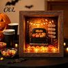 Craft Gifts for Adults DIY Lighted Halloween Ghost Shadow Box Kit, Wooden Frame LED Warm Light, Gothic Bedroom Decor Memory with Crystal Glass Panel,