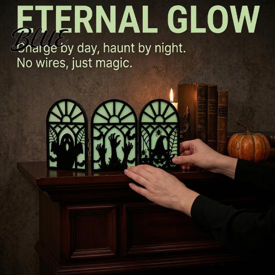 Day And Night Halloween Table Decor Glow-in-the-Dark Decoration Witch Ghost Silhouette Design Space-saving Foldable Props Luminous Ornament,