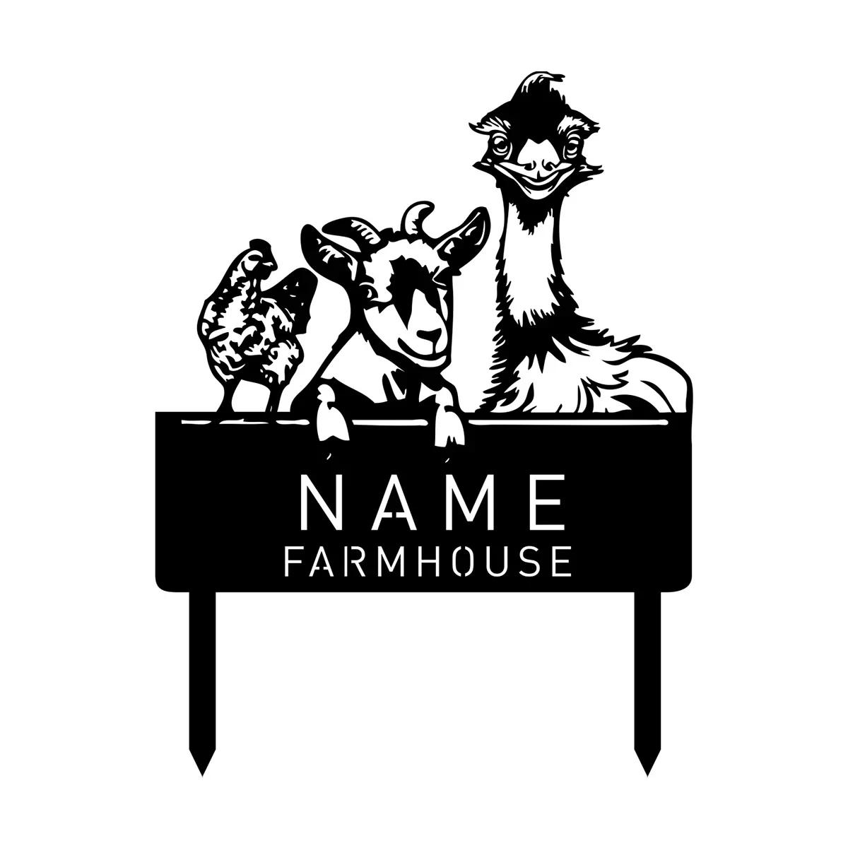 

Personalized Farm Animal Yard Sign with Stake Porch Barn Decor Chicken Goat Emu