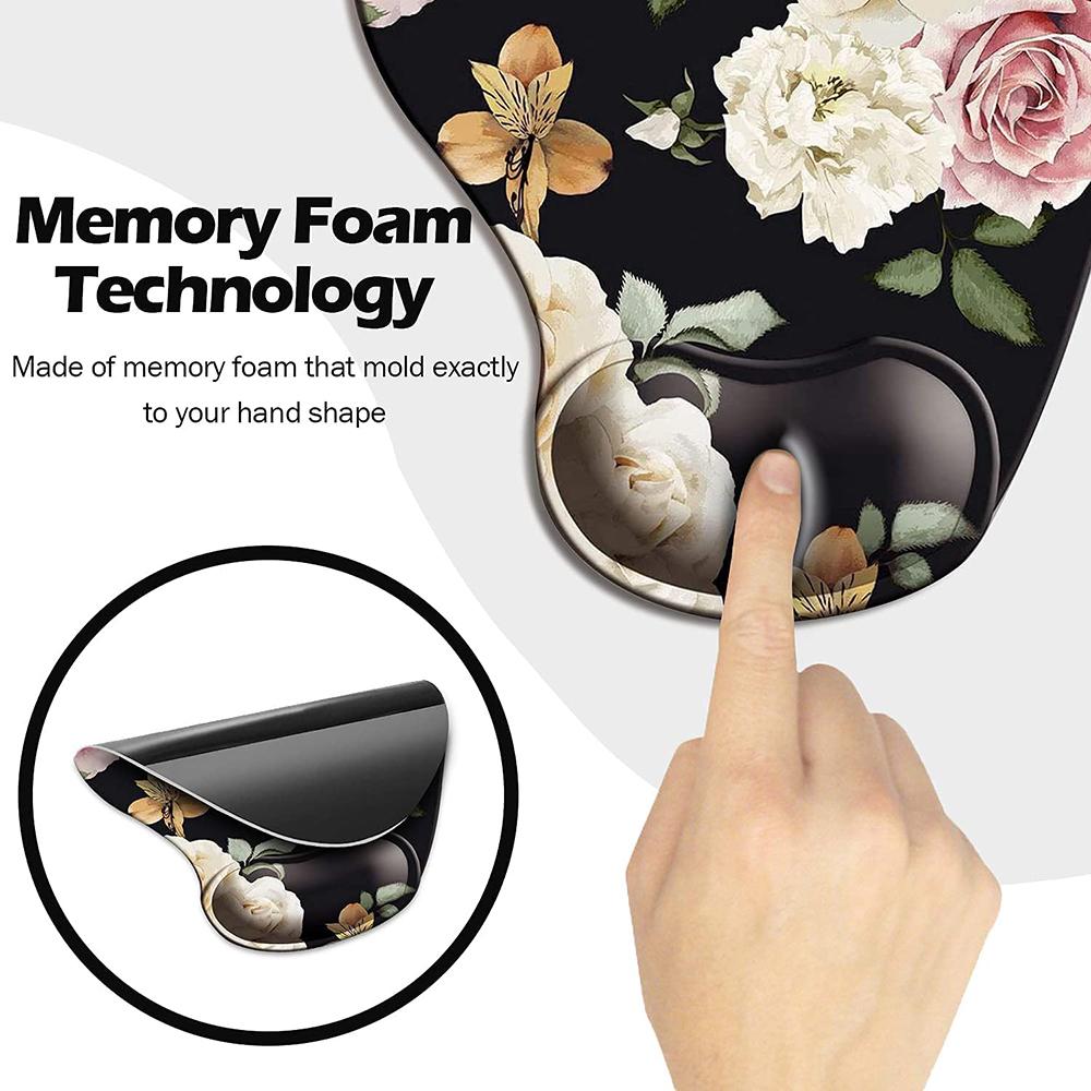 Květiny Ergonomická podložka pod myš s podporou zápěstí, Roztomilé podložky pod myš Protiskluzová gumová základna Pro domácí kancelář Práce Studium PC Hra