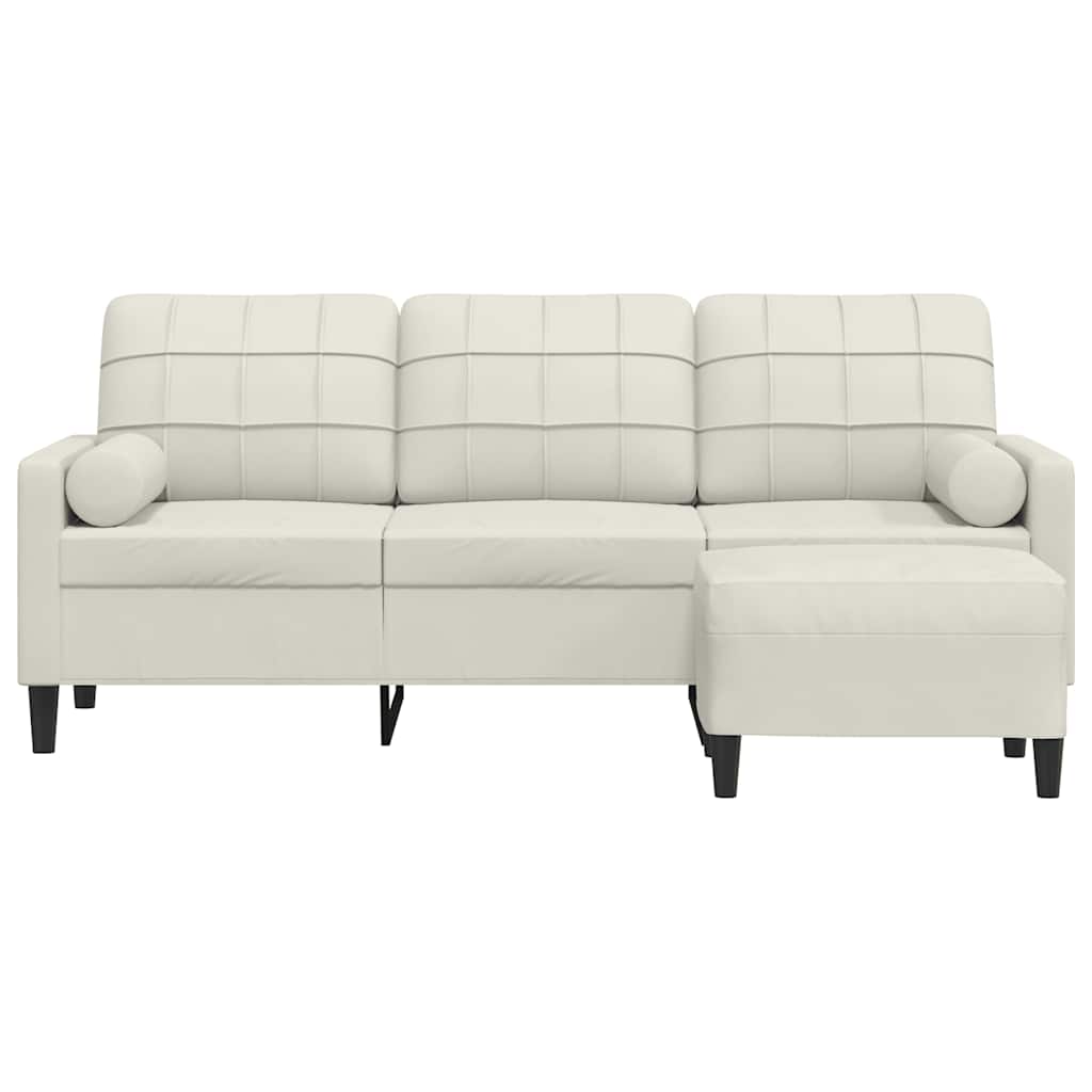 3 Seater Sofa with Footstool Cream 180 cm Velvet