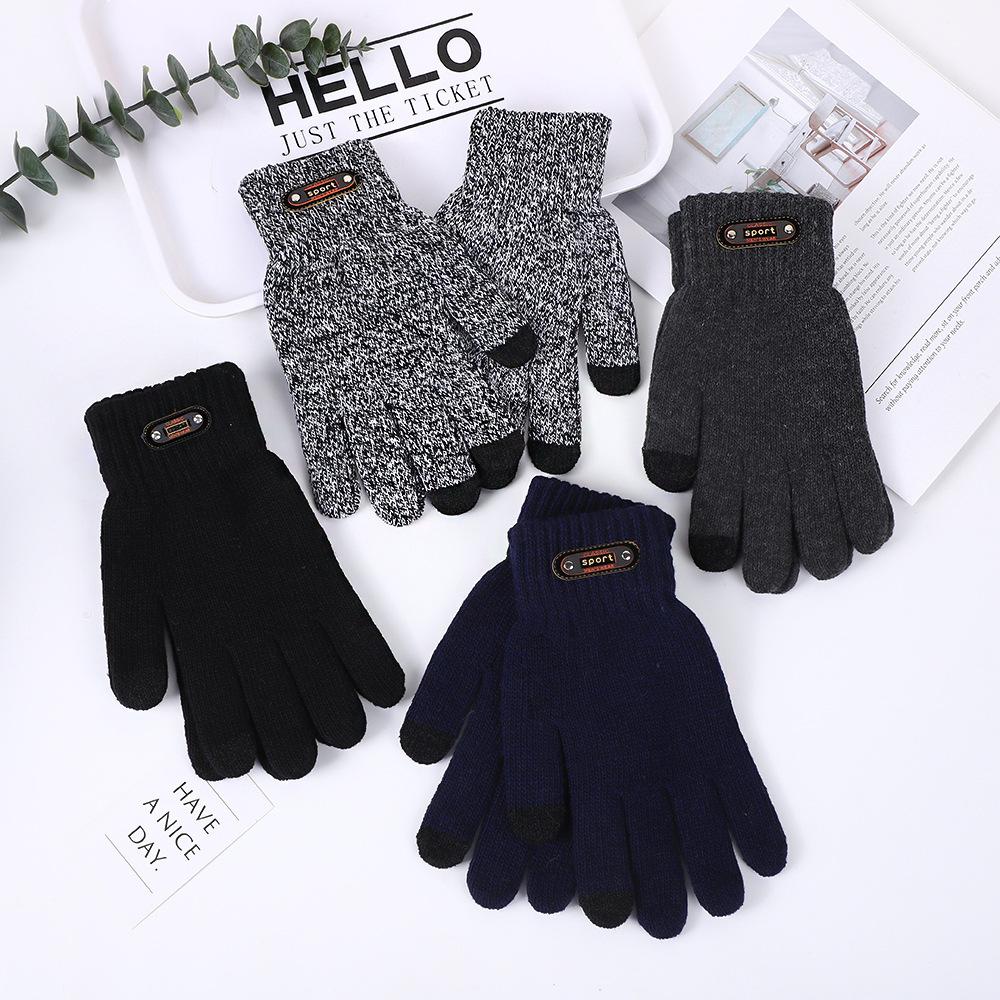 Autumn and winter velvet thickened men's outdoor leisure fishing cycling cold and windproof knitted wool warm gloves