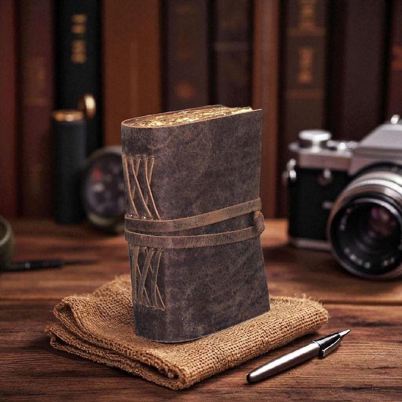 Ręcznie robiony Vintage Dziennik Skórzany Notes Podróżny – Antyczny Papier Krawędziowy, Dziennik do Pisania