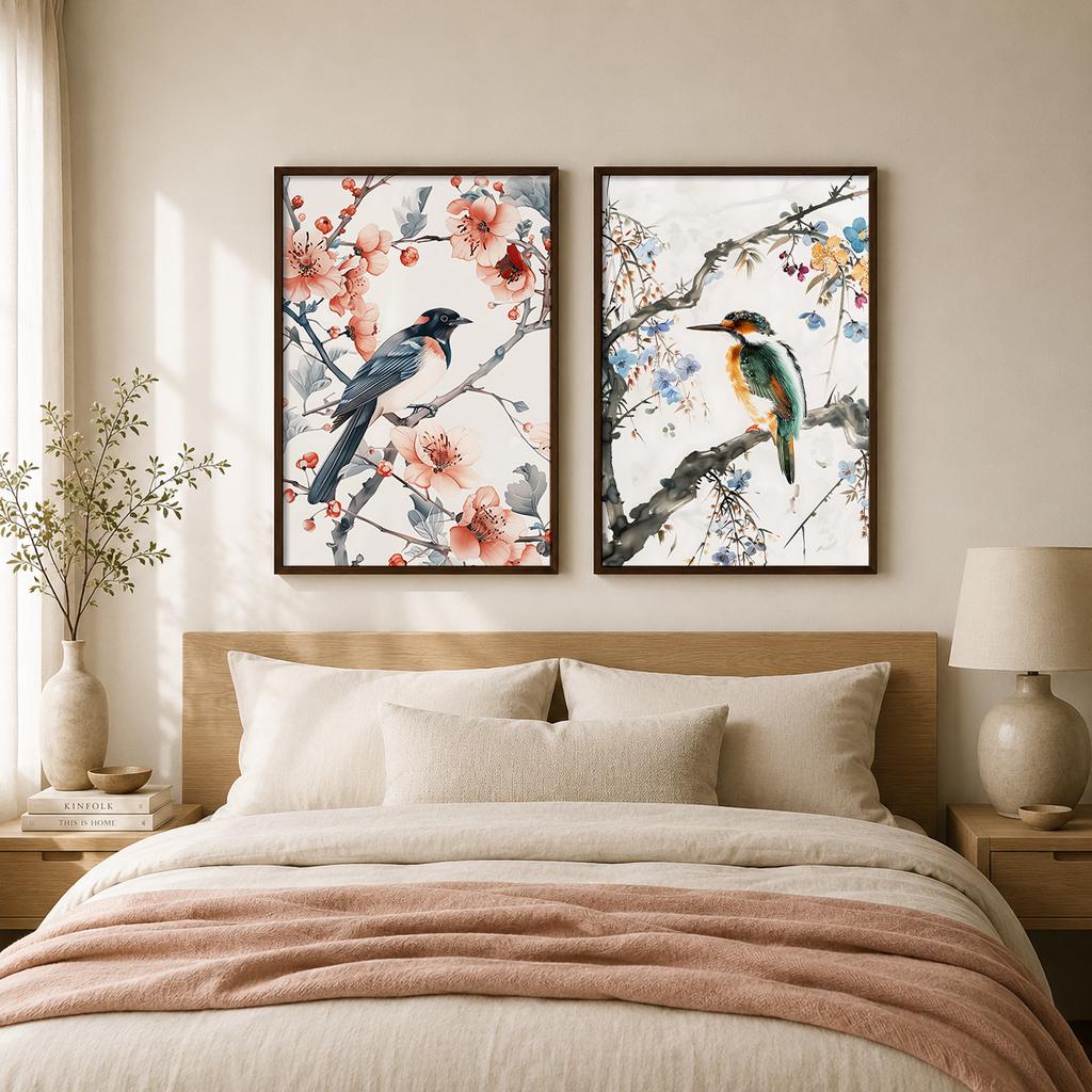 Nordic Wall Art Bird & Flowers Chinese Style Canvas Painting Modern Style Poster Prints Bedroom Living Room Wall Decor
