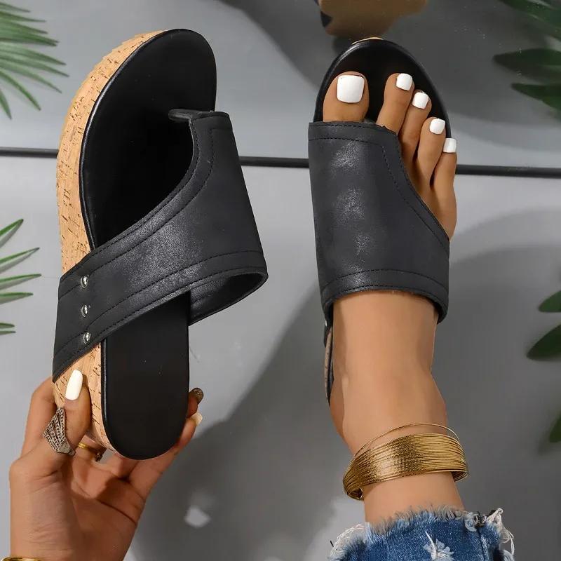 2024 High Quality Shoes Female Summer Women's Slippers Solid Platform High Heels Water Proof Concise Casual Beach Slippers Women