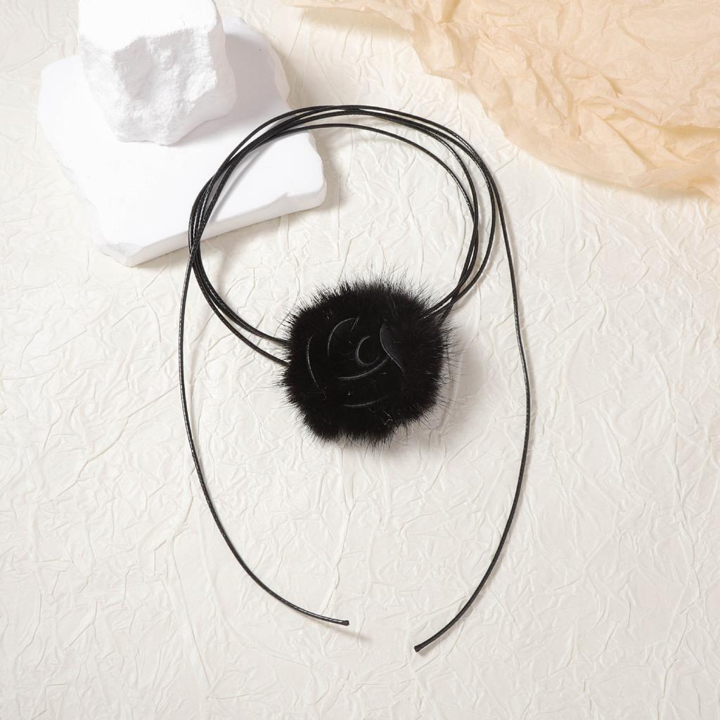 French light luxury high-end niche design sense flower plush pendant long leather rope women's necklace versatile fashion