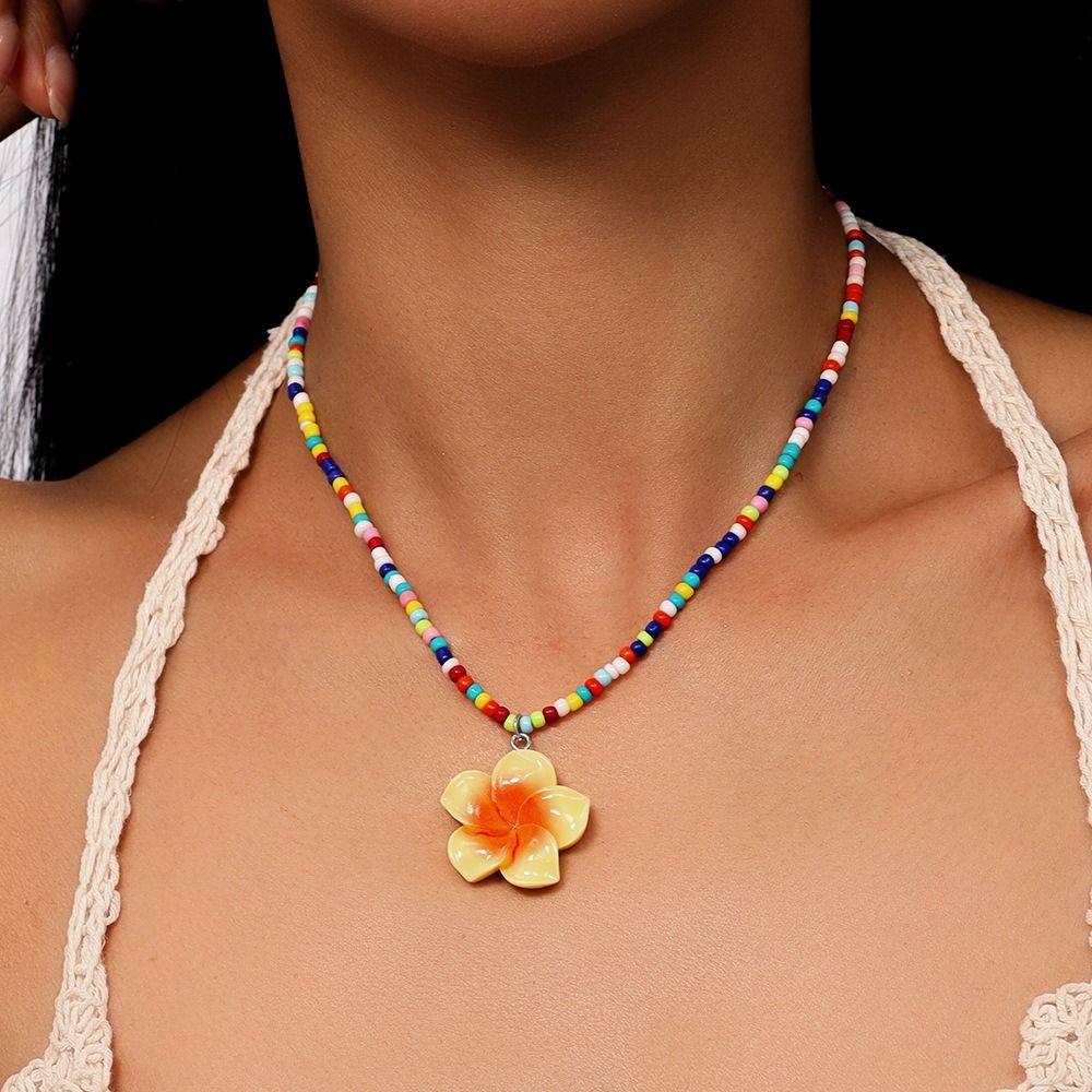 5Pcs Bohemia Bead Choker Colorful Pendant Necklace Fashion Plumeria Necklace  Daily Wear