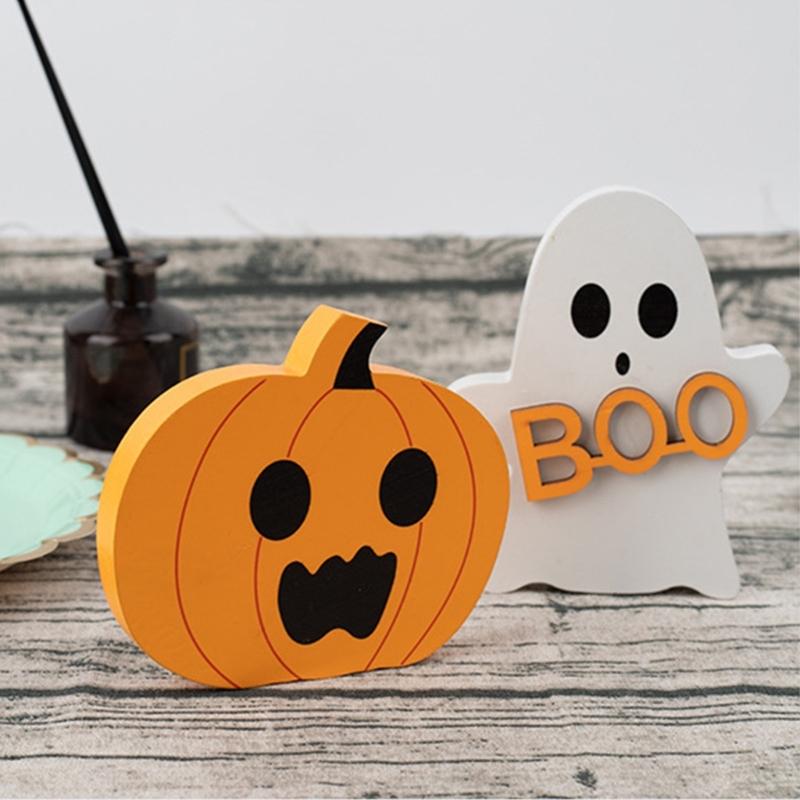 3PCS Spirit Pumpkin Cats Table Sign Wooden Ornaments Halloween Home Tabletop Decoration Festival Parties Supplies