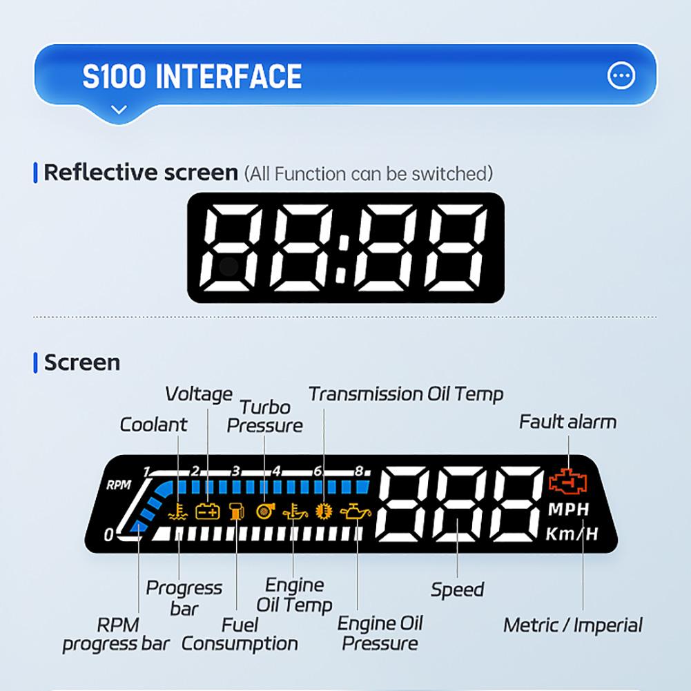Digital HUD Transmission Oil Temperature Monitoring ODB Multifunctional Car Instrument Overspeed Alarm Digital Speedometer