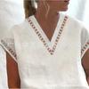 2023 Women's European & American Lace Hollow Cotton Linen V-Neck Shirt