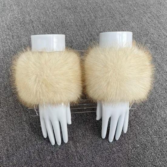 1 Pair Faux Fur Wrist Cuffs Women Furry Arm Warmers Fluffy Warm Furry Bands for Winter Spring Autumn Outfits Skiing Parties