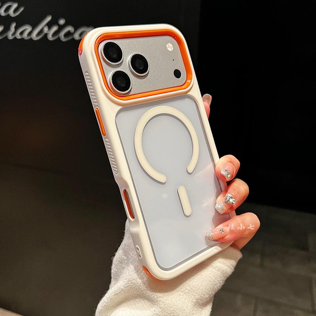 Applicable to iPhone17promax mobile phone case transparent contrasting color magnetic suction three-in-one anti-skid Apple 16 protective case 15