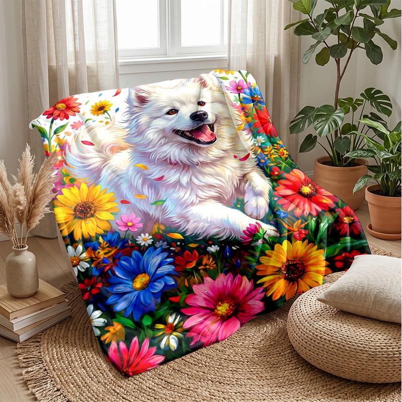 Floral Canine Fantasy Theme blanket Lightweight Warm Flannel Blanket Decorative Throw Blanket for Home Decoration