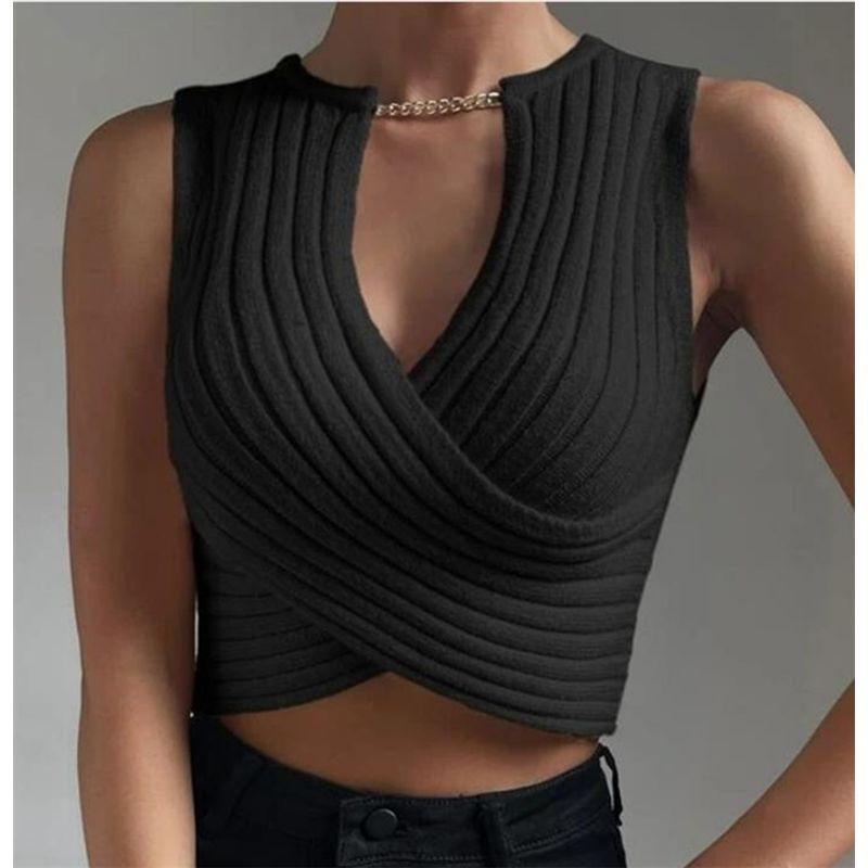 

Мода INS Мода Сексуальный Облегающий Вязаный Жилет Короткий Топ Женский Укороченный Вязаный Топ-Майка Женский Black M