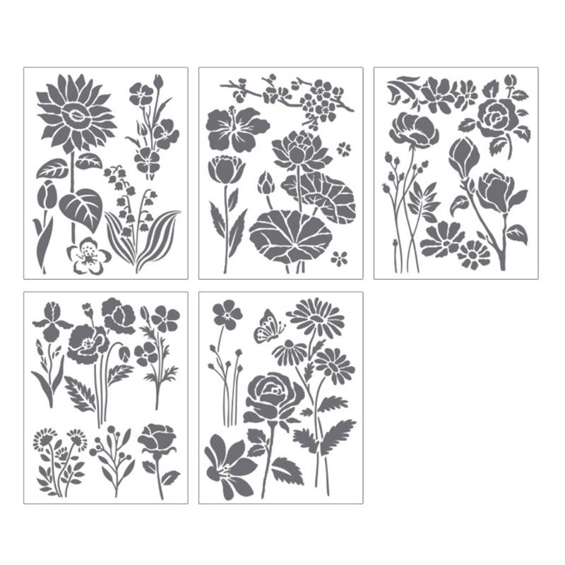 5Pcs Flower/Leaf/Butterfly Stencils PET Painting Templates For Painting on Paper Wood Metal Glass Fabric Wall Decoration