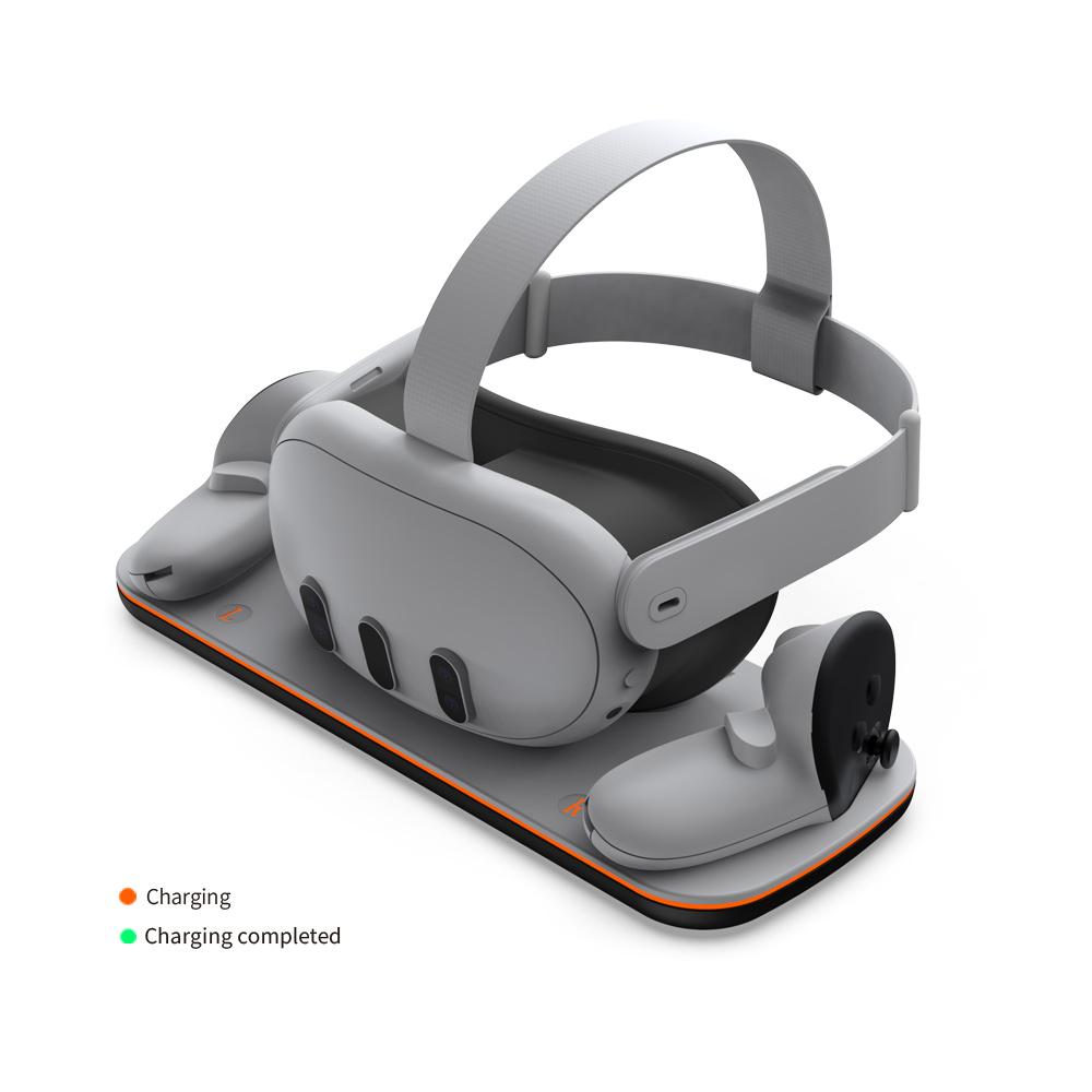 Schnellladestation für Oculus Quest 3, Drop-in-Lade-Headset-Controller-Ständer mit 2 wiederaufladbaren Batterien TY-3827