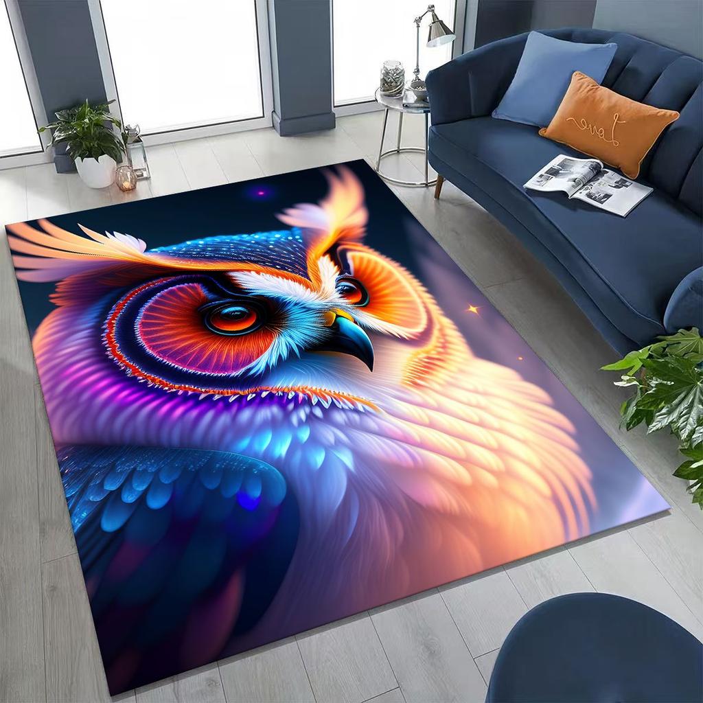 New Mysterious Owl Colorful Cartoon Birds Rug for Bedroom Living Room Sofa Home Doormat Decor,Large Kid Non-slip Floor Mat