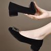 Low-heeled casual single shoes New autumn black square-headed rhinestone shallow mouth temperament thick-heeled commuter shoes